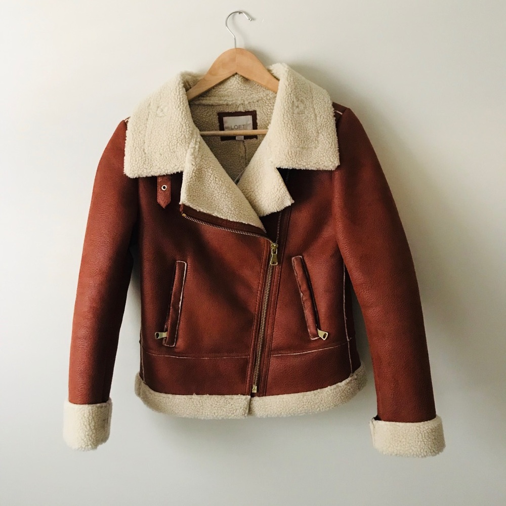 Vegan leather sherpa moto jacket